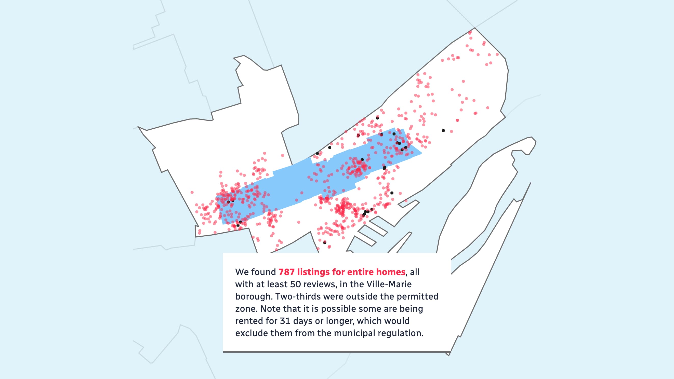 A map showing rentals listed on Airbnb.
