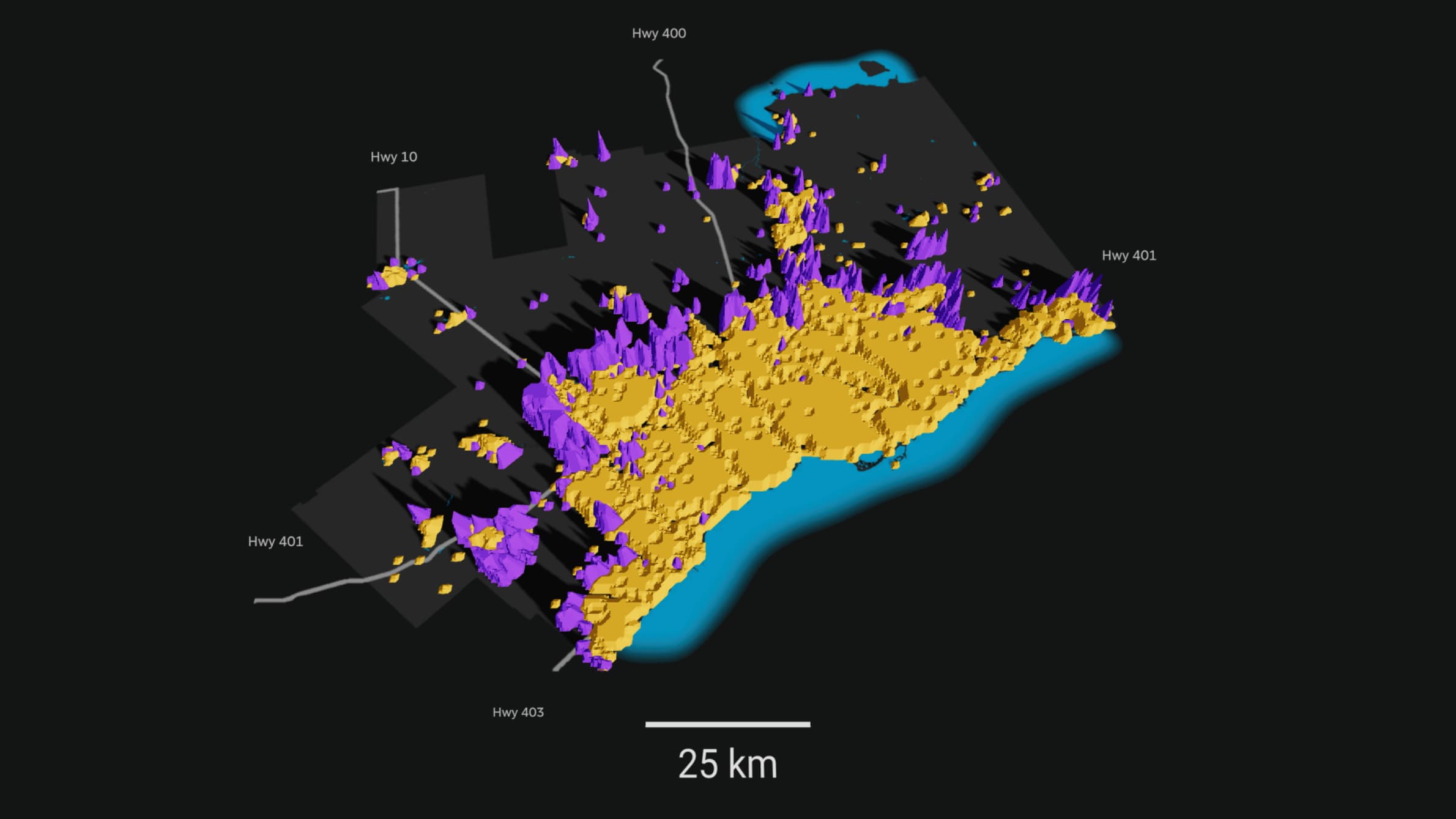 Part of a 3D map of Montreal island.